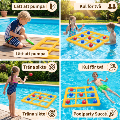 Uppblåsbart Pool Tic-Tac-Toe Spel – Vatten Partyspel med Bollar och Pump