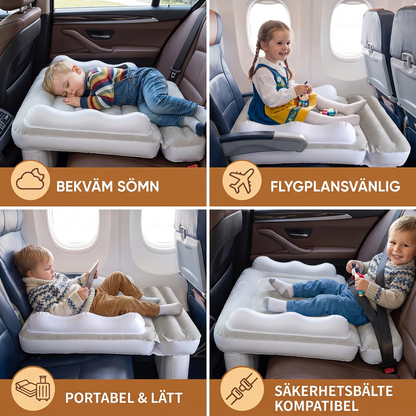 Nadmuchiwane łóżeczko podróżne för småbarn med förlängning av sittdelen för flygplan och bilar