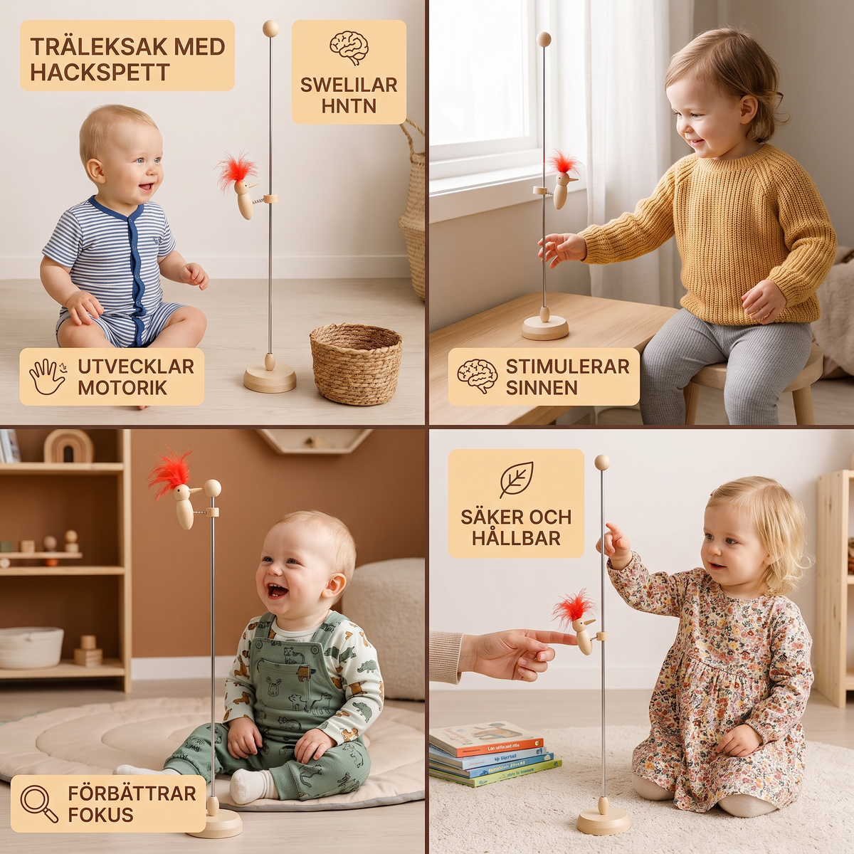 Träleksak med Hackspett för Barn