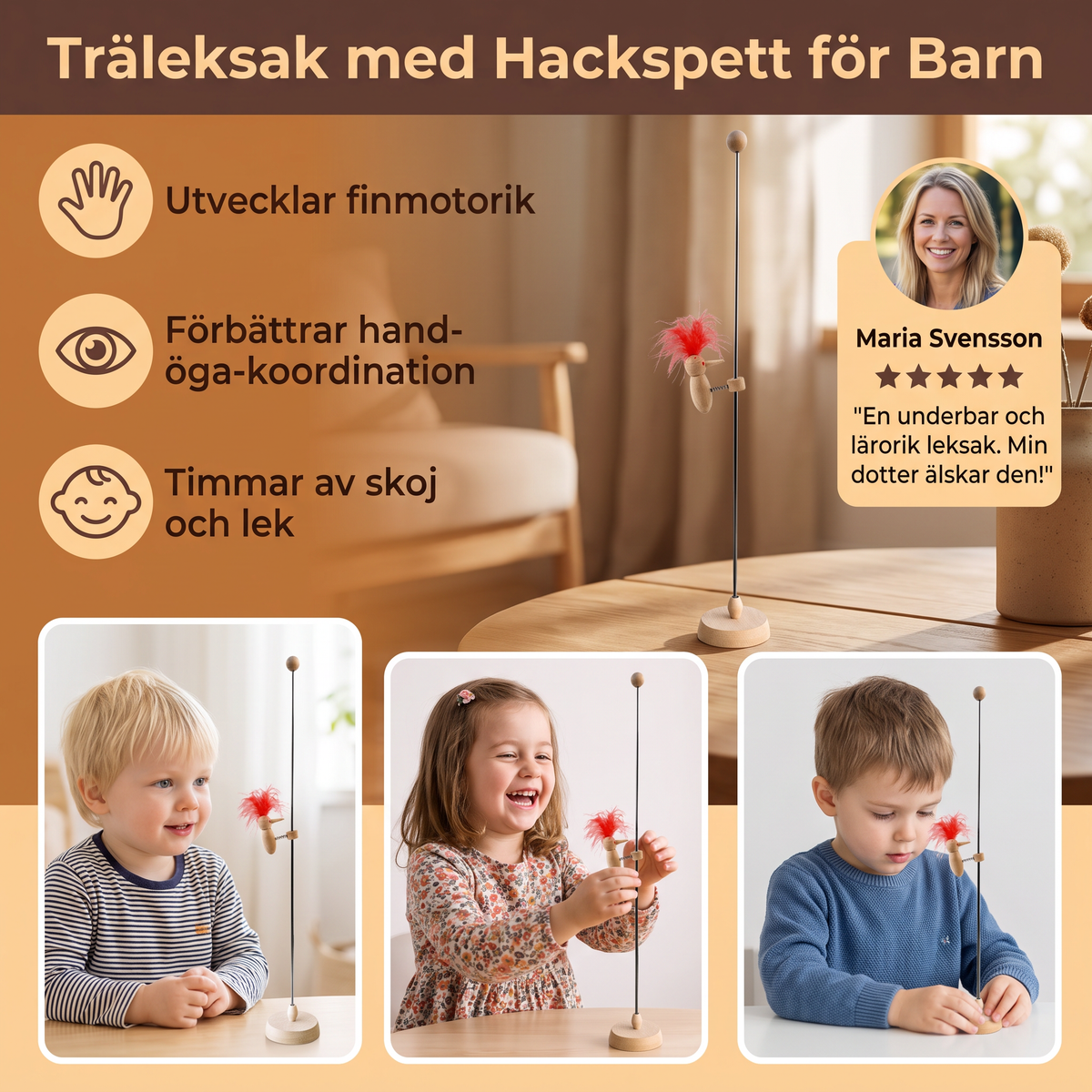 Träleksak med Hackspett för Barn
