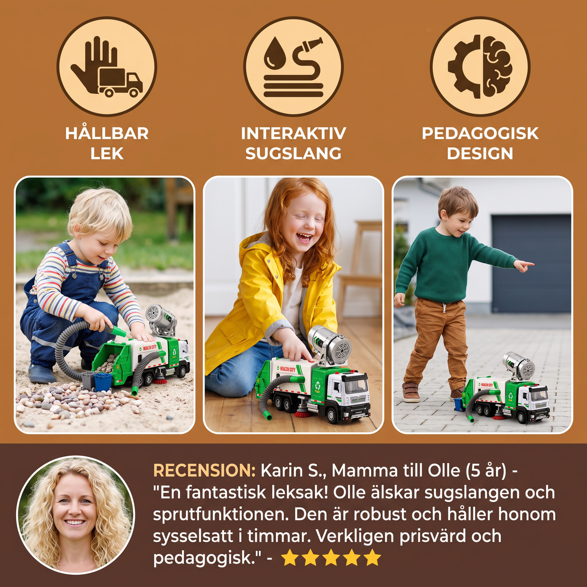 Gjutgjuten Leksaksgatusopbil Med Sugslang och Sprayfunktion