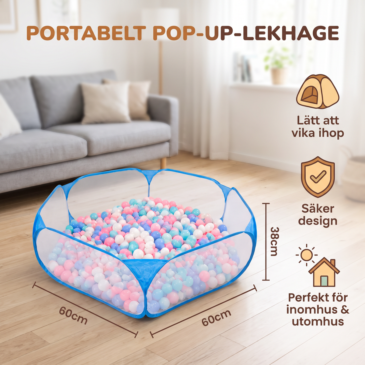 Portabelt Pop-up-Lekhage för Bebisar och Småbarn