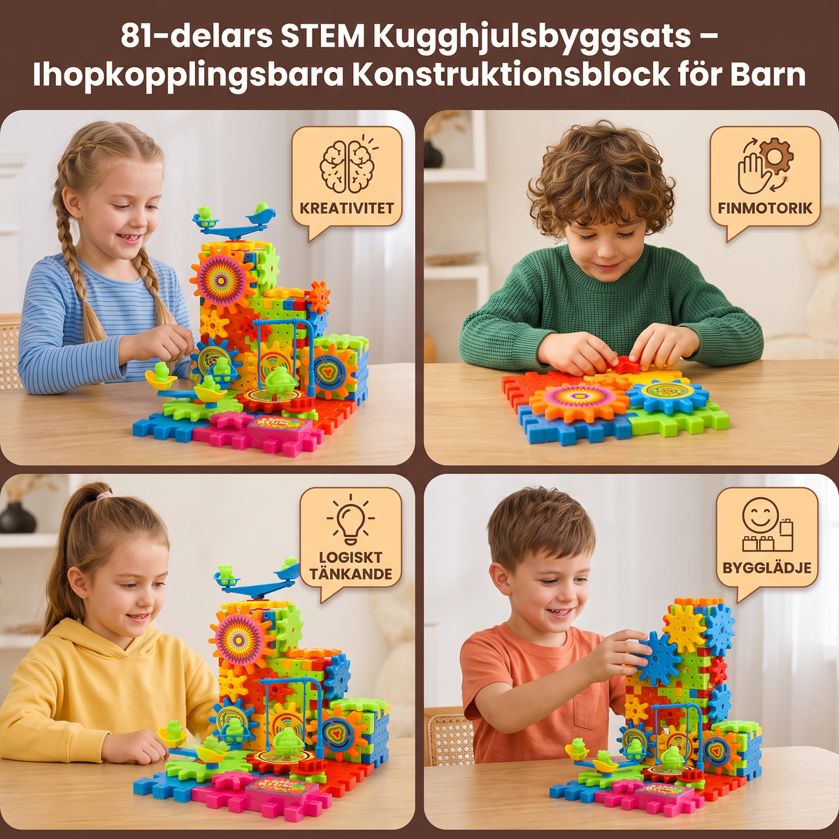 81-delars STEM Kugghjulsbyggsats – Ihopkopplingsbara Konstruktionsblock för Barn