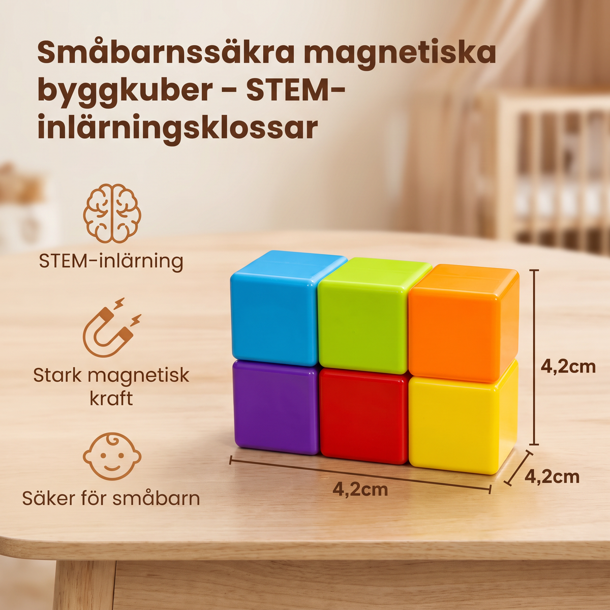 Småbarnssäkra magnetiska byggkuber på 4,2 cm – STEM-inlärningsklossar