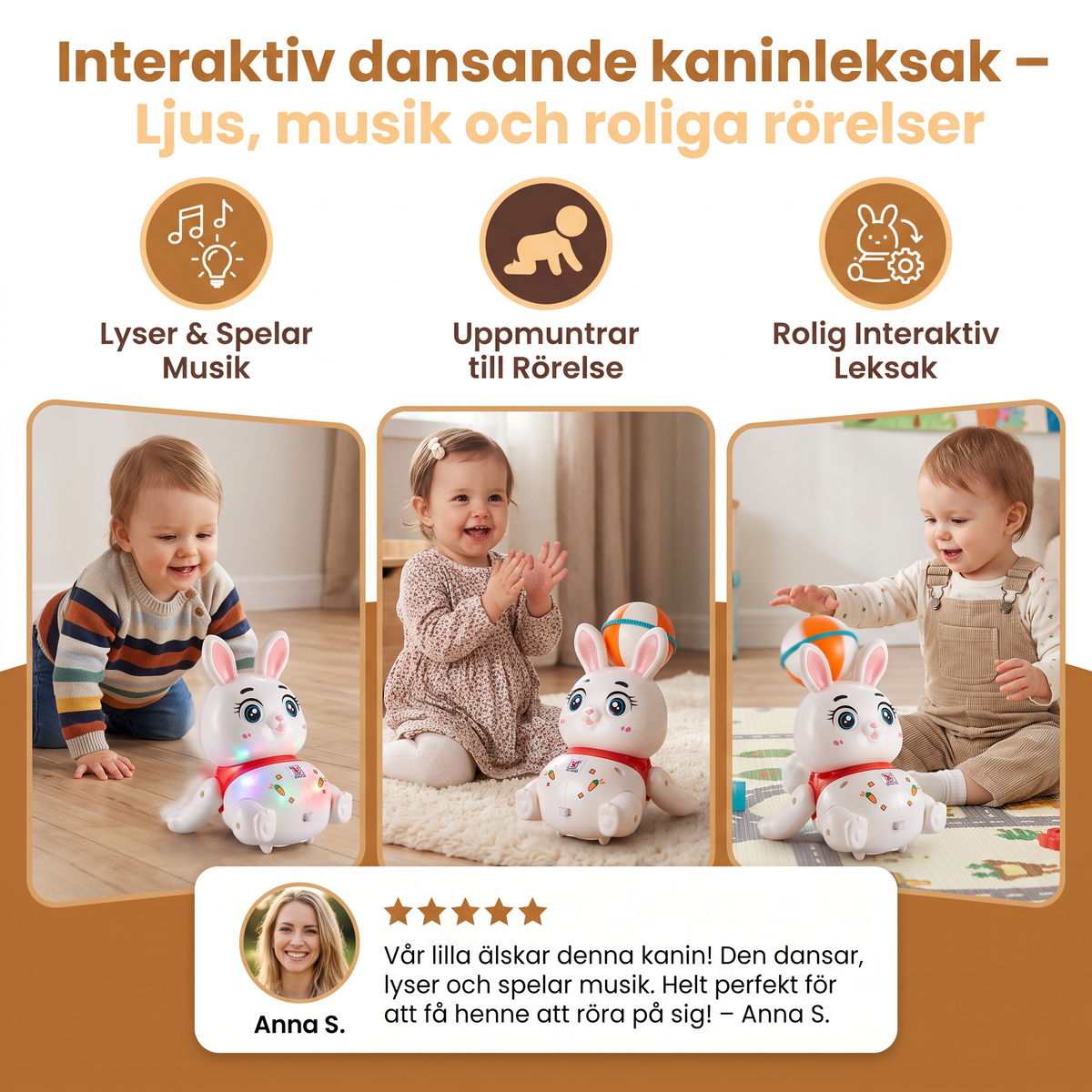 Interaktiv dansande kaninleksak – Ljus, musik och roliga rörelser