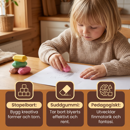 Stapelbart byggset med ädelstensformade suddgummin