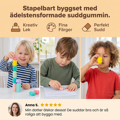 Stapelbart byggset med ädelstensformade suddgummin