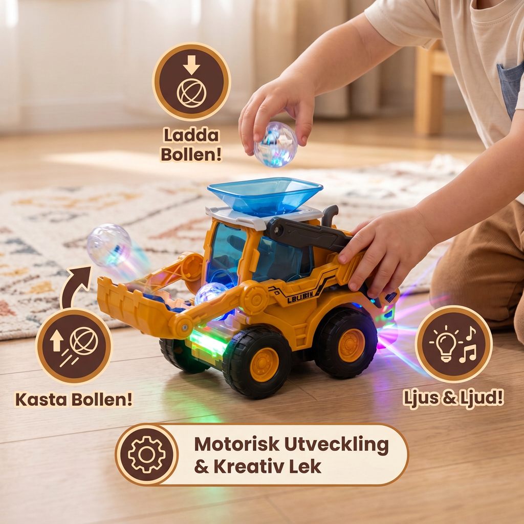 Interaktiv Lysande Byggarbetsplats-Bulldozer med Bollkastare för Barn