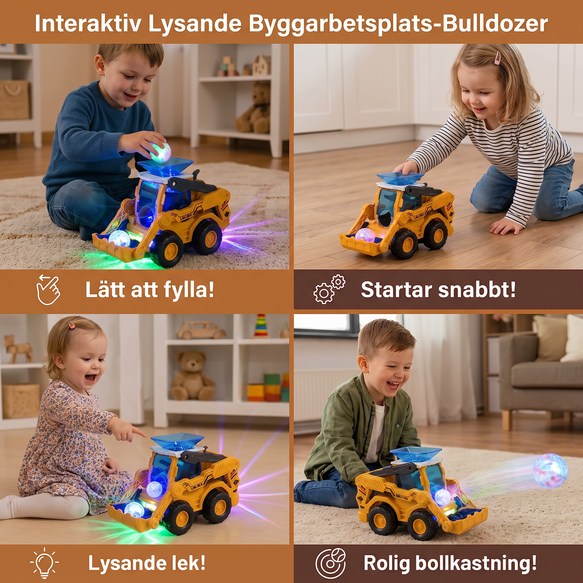 Interaktiv Lysande Byggarbetsplats-Bulldozer med Bollkastare för Barn