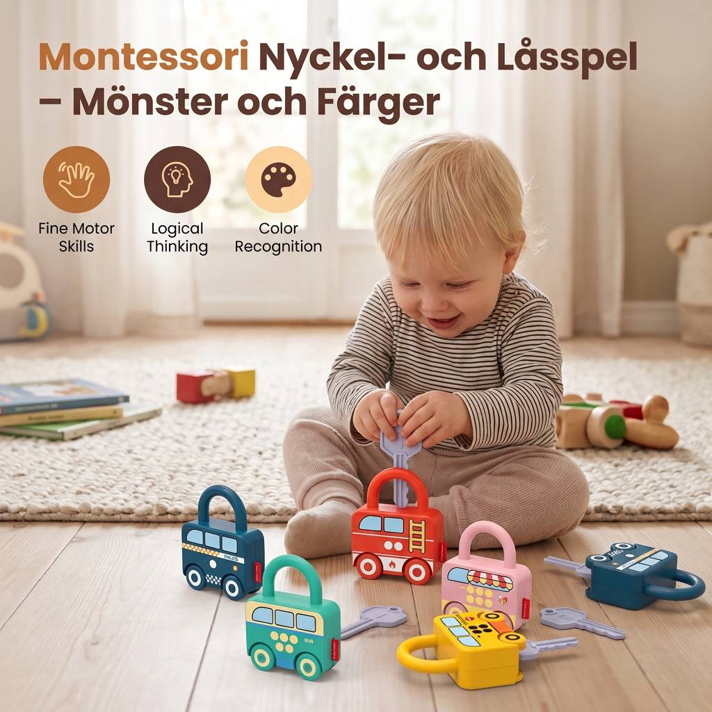 Montessori Nyckel- och Låsspel – Mönster och Färger