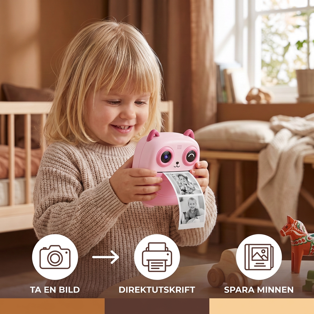 Barnkamera med direktutskrift – Mini digitalkamera med HD-foto och inbyggd skrivare
