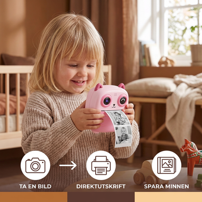 Barnkamera med direktutskrift – Mini digitalkamera med HD-foto och inbyggd skrivare