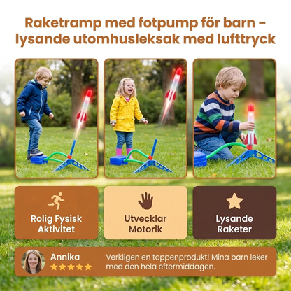 Raketramp med fotpump för barn – lysande utomhusleksak med lufttryck