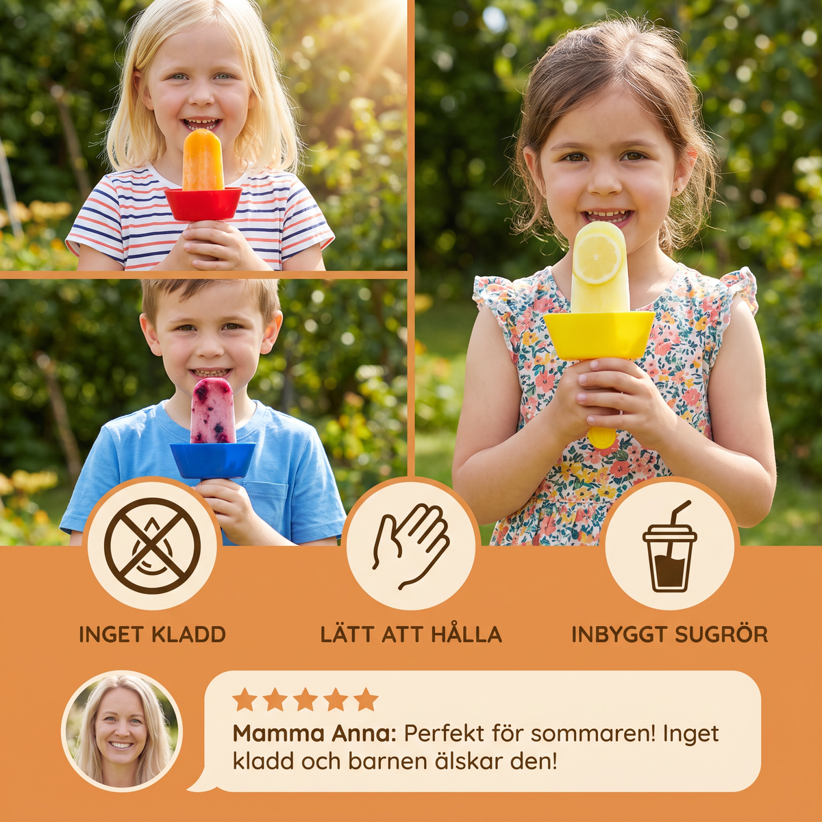 Dricksfria Glasshållare för Barn – Rörfri Glassfångare med Sugrör