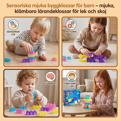Sensoriska mjuka byggklossar för barn – mjuka, klämbara lärandeklossar för lek och skoj