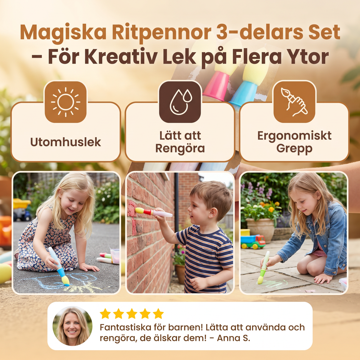 Magiska Ritpennor 3-delars Set – För Kreativ Lek på Flera Ytor