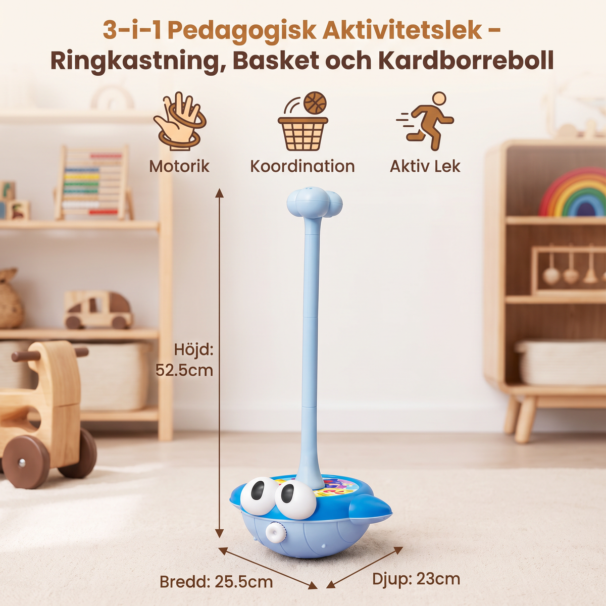 3-i-1 Pedagogisk Aktivitetslek – Ringkastning, Basket och Kardborreboll