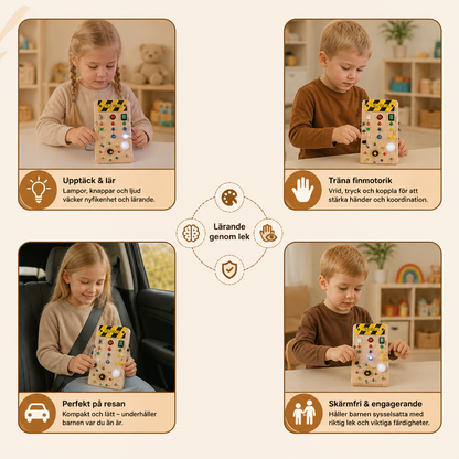 Montessori Sensorikbräda i Trä med Lampor och Strömbrytare – Motorikleksak för Barn