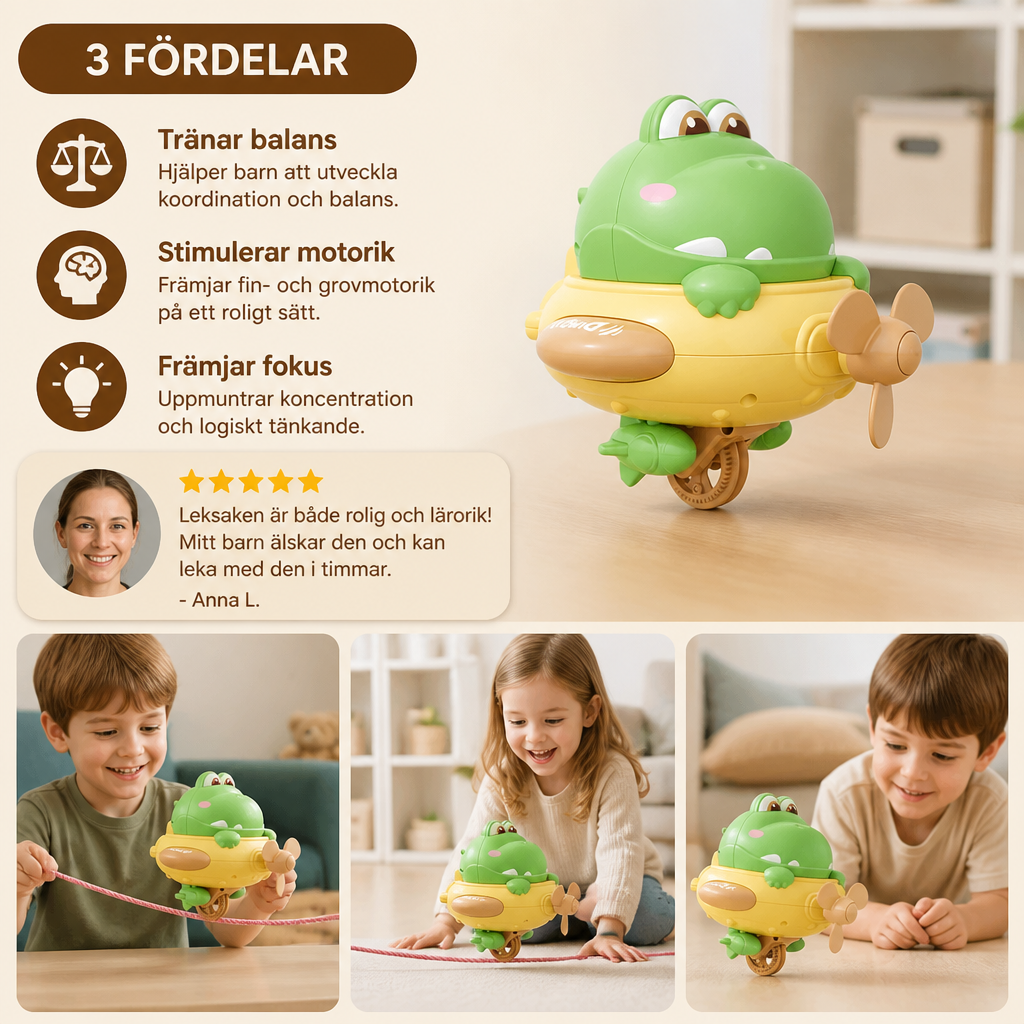 Dino-balanssnurrleksak för barn