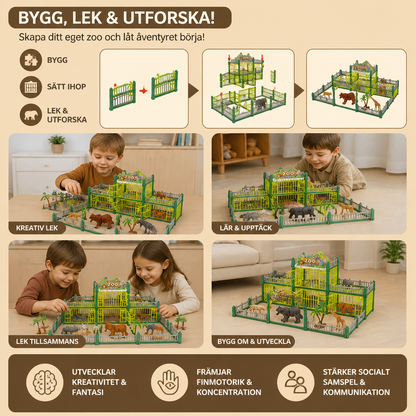 Modulärt Zoo-Byggset Att Bygga Själv Med Djurfigurer & Interaktiva Inhägnader
