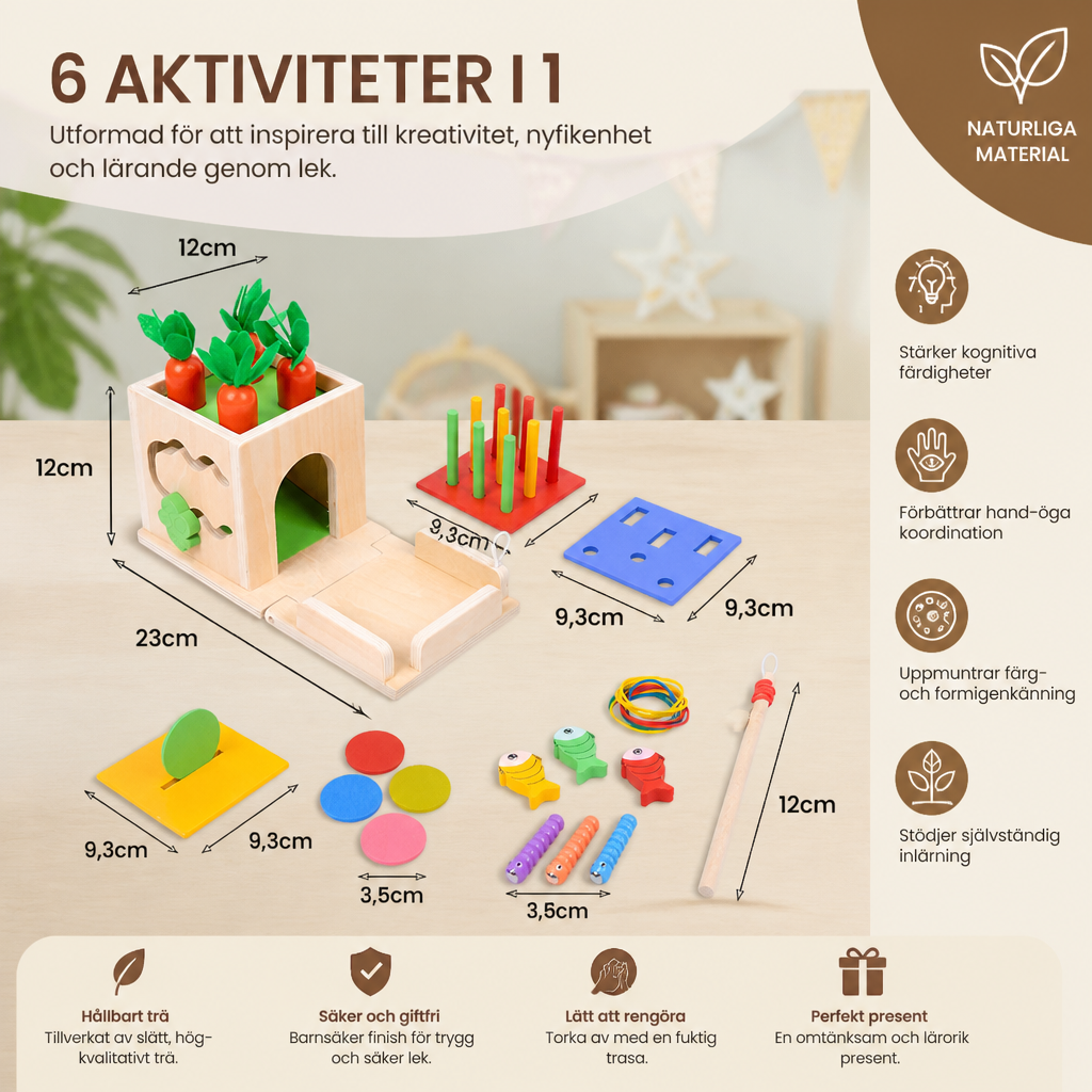 6-i-1 Montessori Träformer och Figurer – Lärande Kubregspel