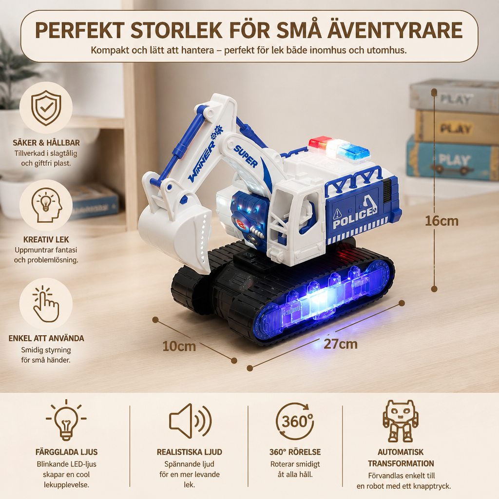 Transformerande Polisrobotgrävmaskin Med Ljus Och Ljud