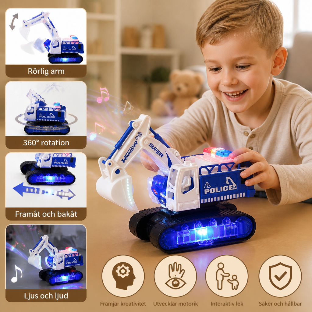 Transformerande Polisrobotgrävmaskin Med Ljus Och Ljud