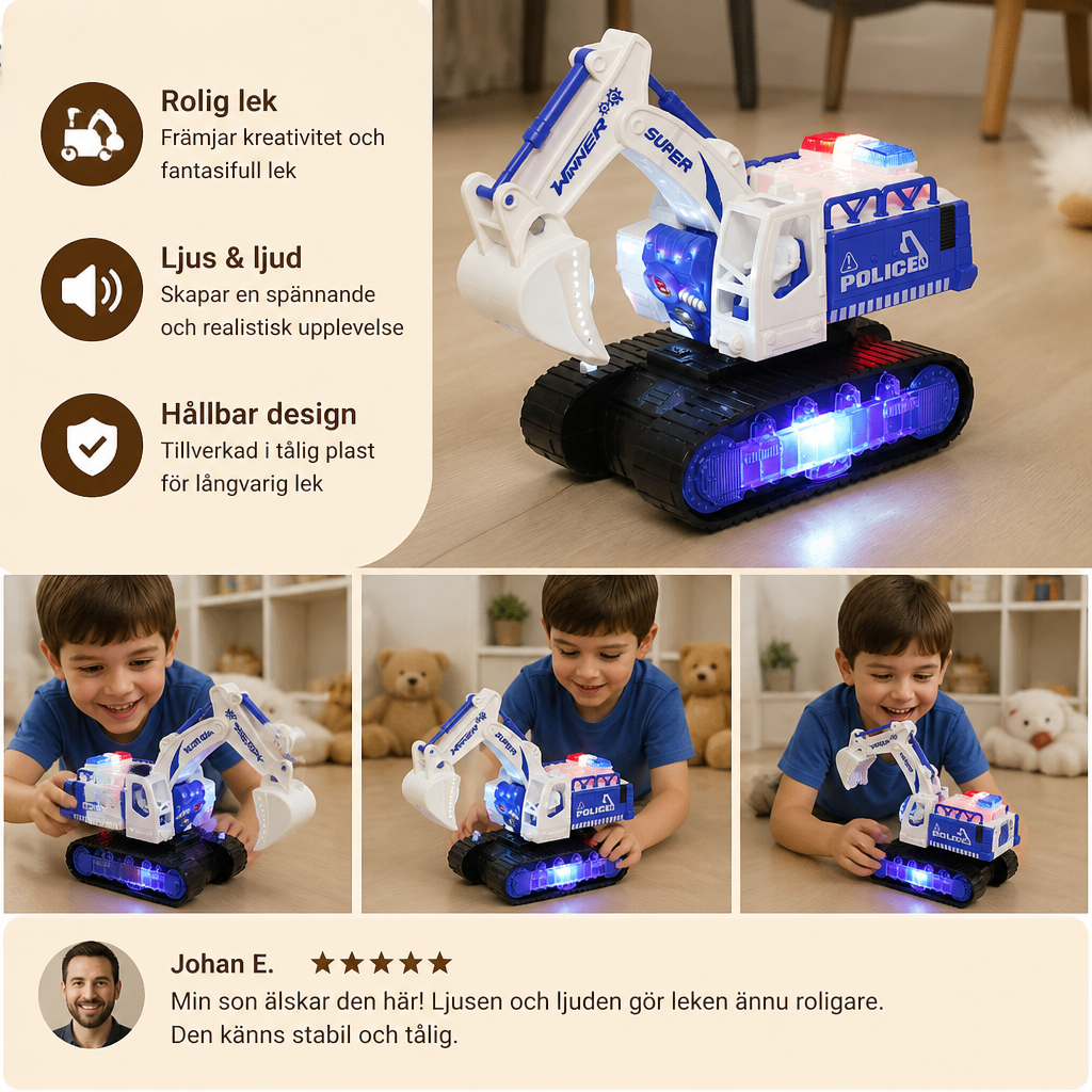 Transformerande Polisrobotgrävmaskin Med Ljus Och Ljud