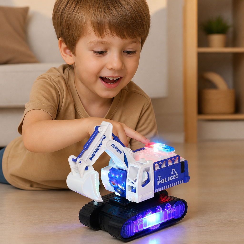 Transformerande Polisrobotgrävmaskin Med Ljus Och Ljud