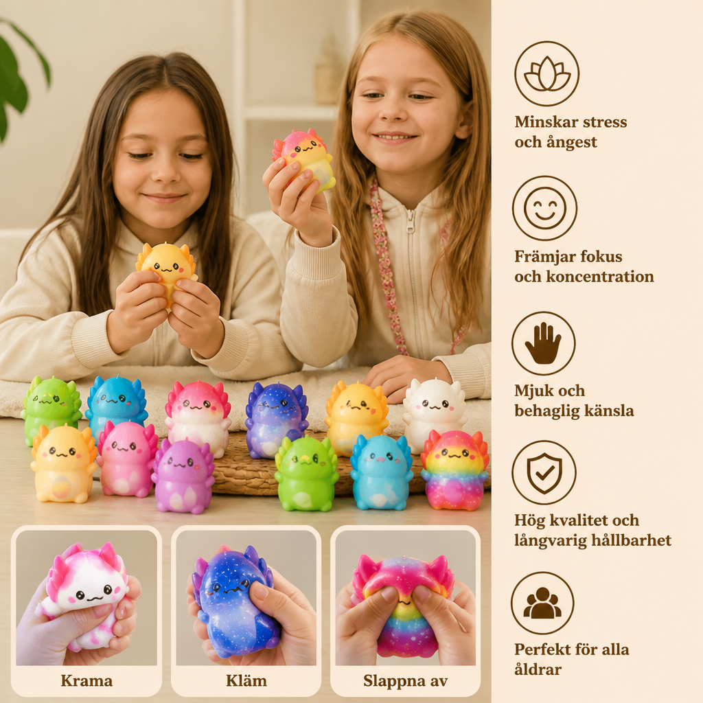 Set med 12 Mjuka Stressbollar i Axolotlform