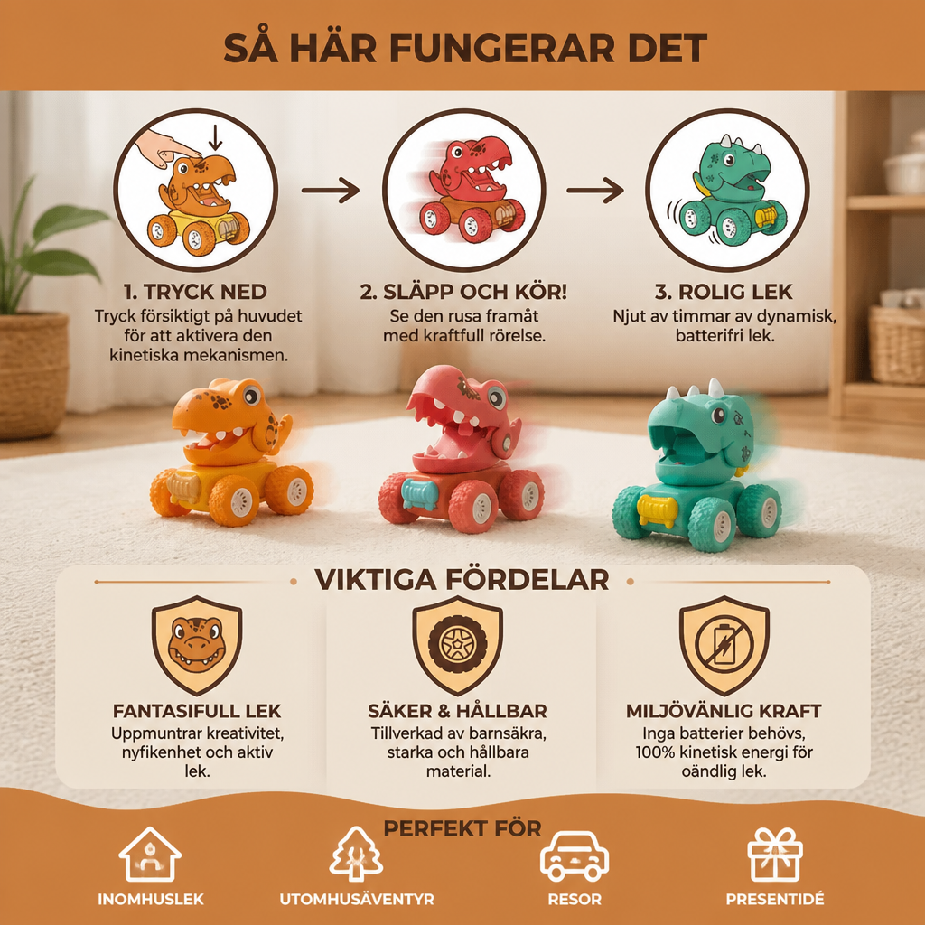 Tryck- och Kör-Dinosaurie Monstertruckar