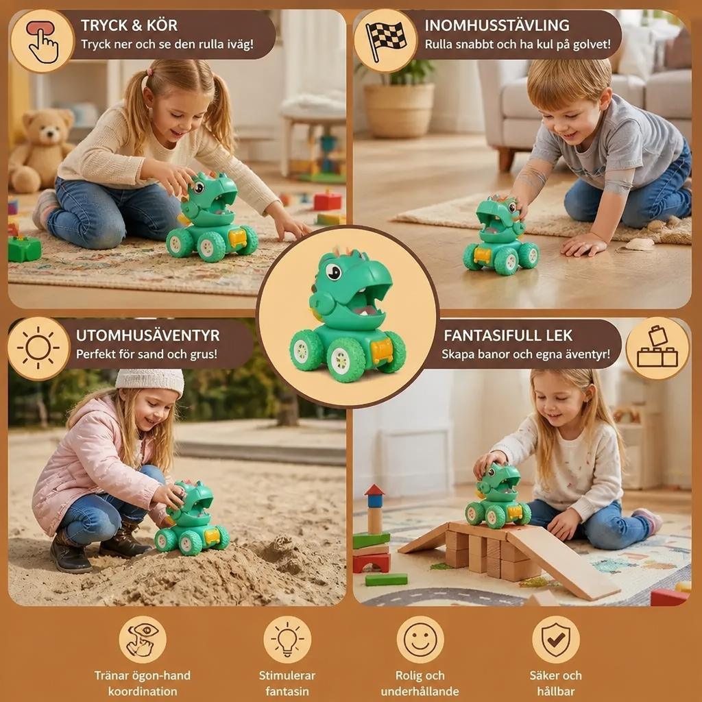 Tryck- och Kör-Dinosaurie Monstertruckar