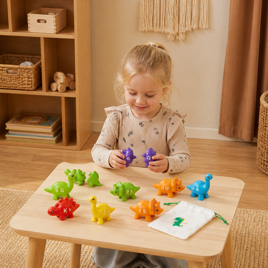 Pedagogiskt Montessori Färgsorteringsspel med Dinosaurier