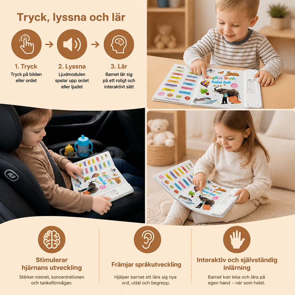 Interaktiv engelsk ljudbok för barn – Tryck, lyssna och lär dig genom lek