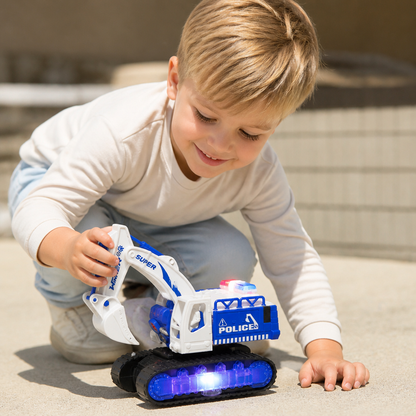 Transformerande Polisrobotgrävmaskin Med Ljus Och Ljud
