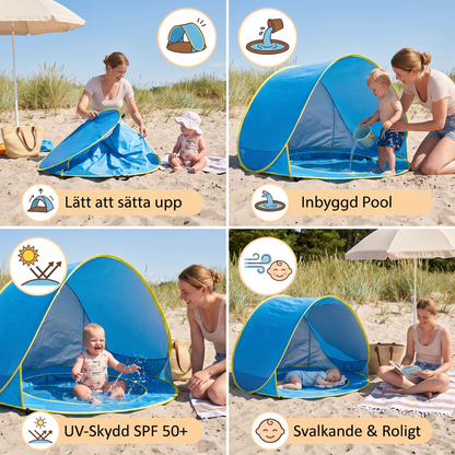 Pop-Up Baby Beach Tent med Inbyggd Pool och UV-Skydd – Bärbart Solskydd för Barn