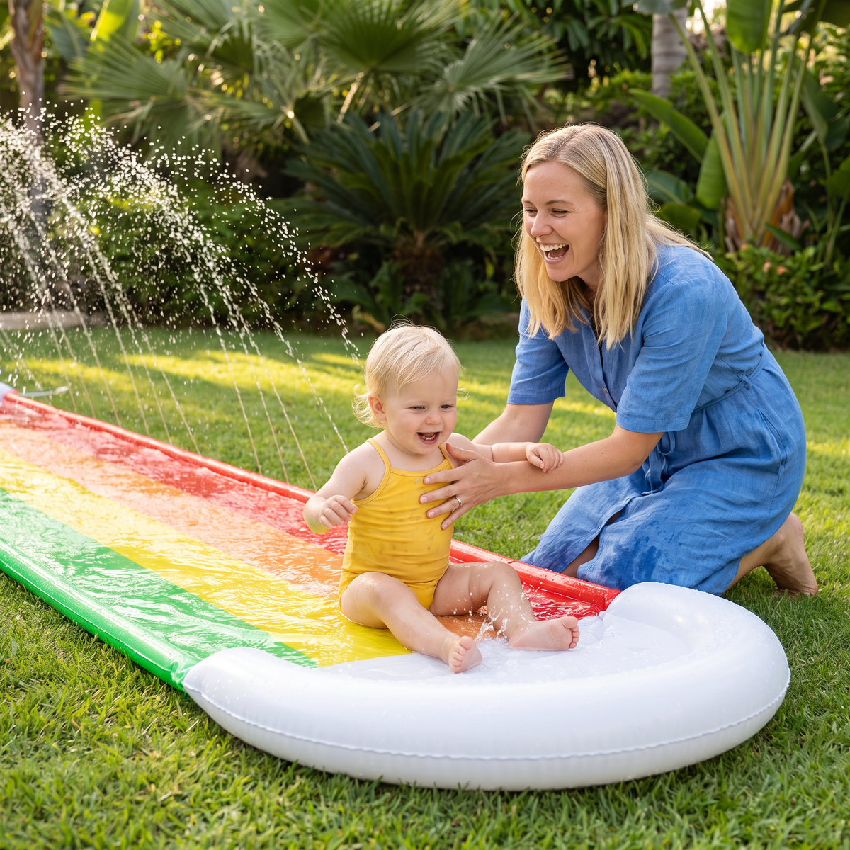 Regenbogens Water Slide – Uppblåsbar Ute-rutschkana för Barn & Familj
