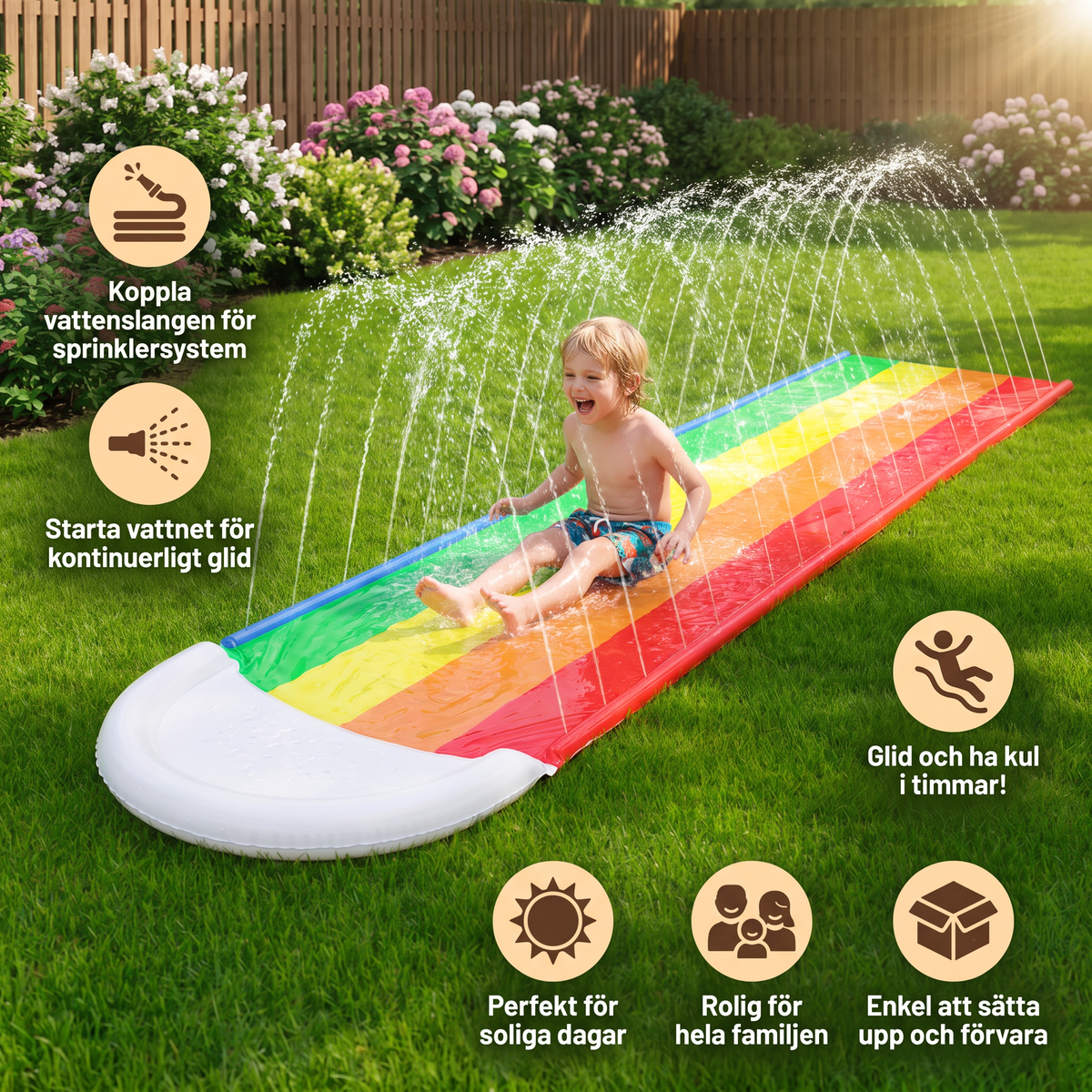 Regenbogens Water Slide – Uppblåsbar Ute-rutschkana för Barn & Familj
