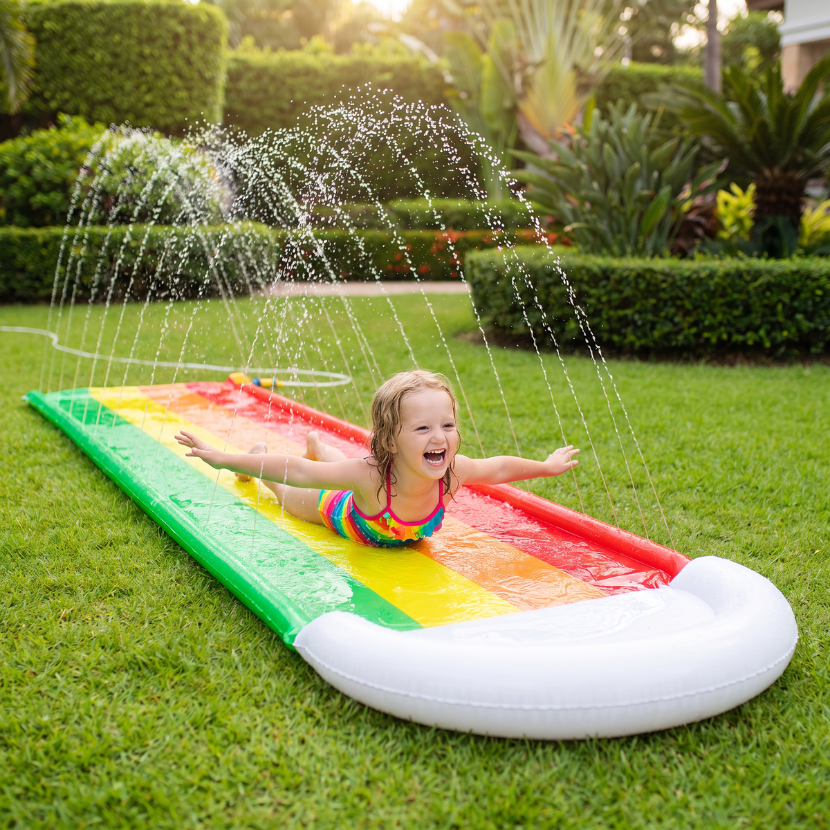 Regenbogens Water Slide – Uppblåsbar Ute-rutschkana för Barn & Familj