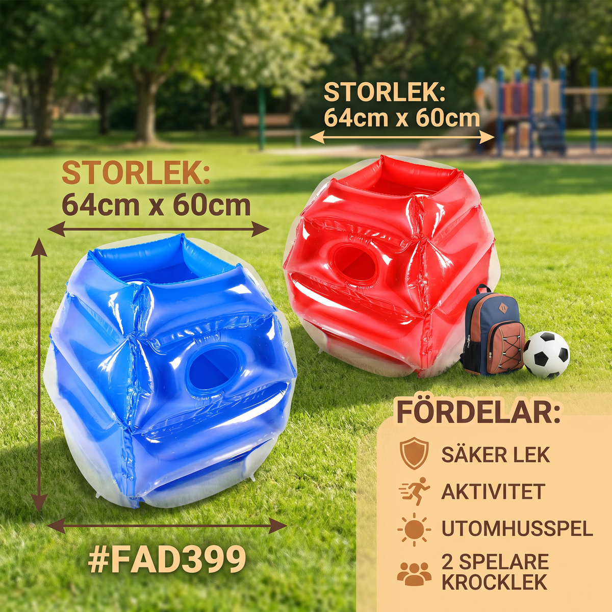 Uppblåsbar Bumper Ball-Dräkt för Barn – Utomhusspel för 2 Spelare med Krocklek
