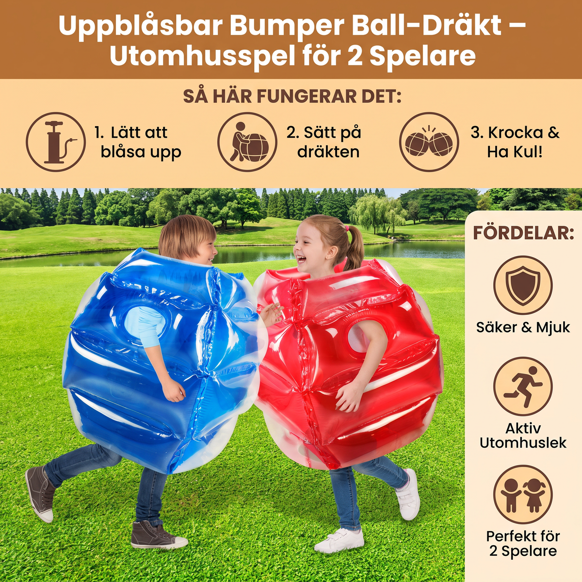 Uppblåsbar Bumper Ball-Dräkt för Barn – Utomhusspel för 2 Spelare med Krocklek