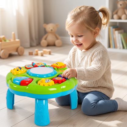 Baby Musikaktivitetstabell med Trumma, Kugghjul och Djurljud