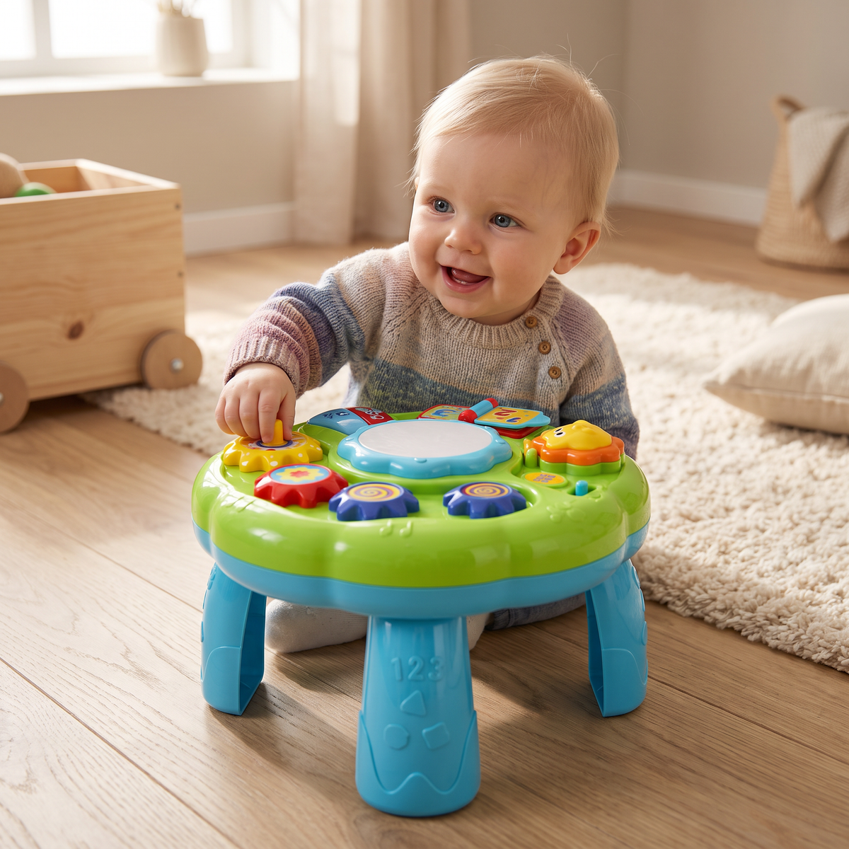 Baby Musikaktivitetstabell med Trumma, Kugghjul och Djurljud