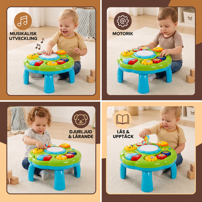 Baby Musikaktivitetstabell med Trumma, Kugghjul och Djurljud