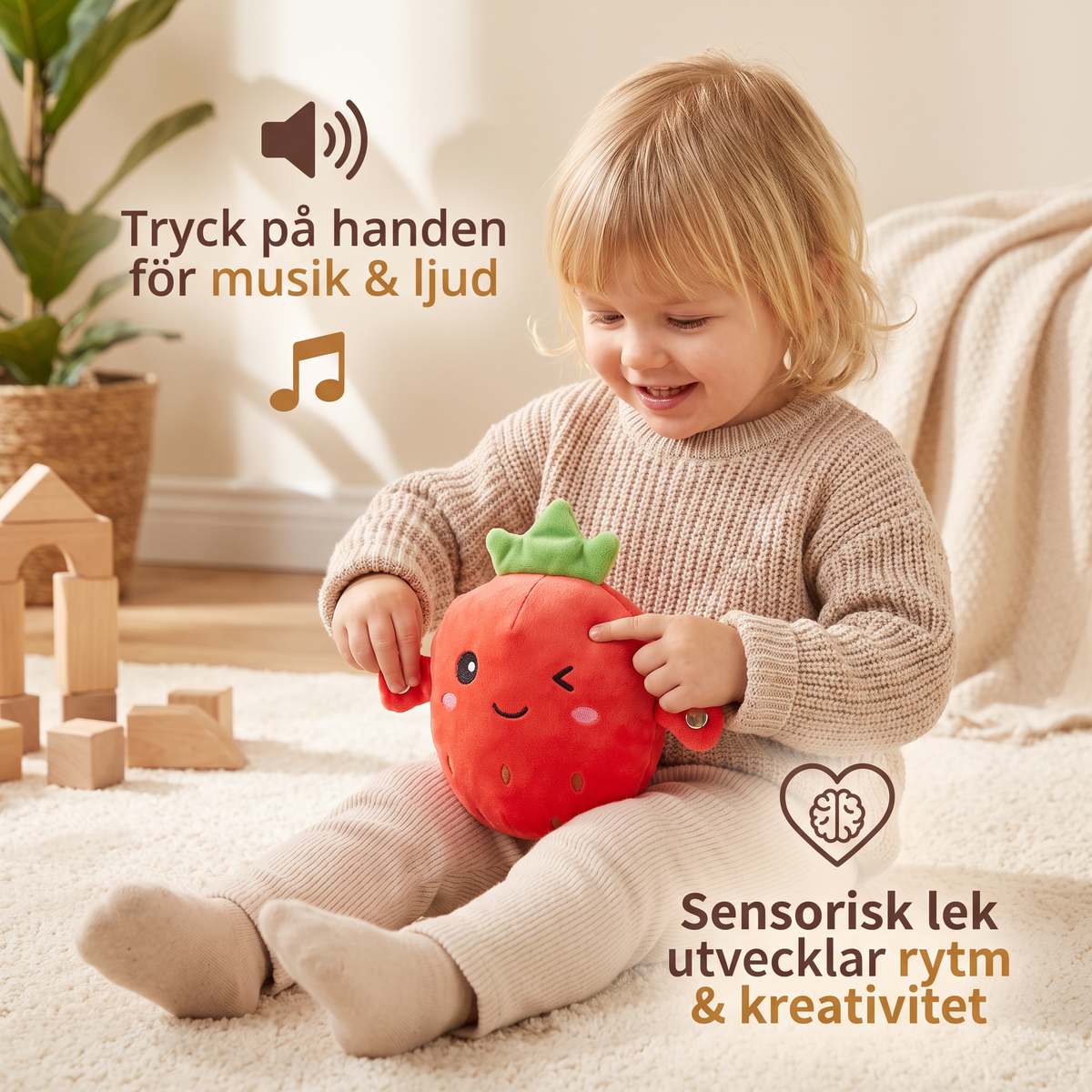 Interaktiv Frukt-Plushleksak för Barn – Sensorisk Musik- och Rytmleksak