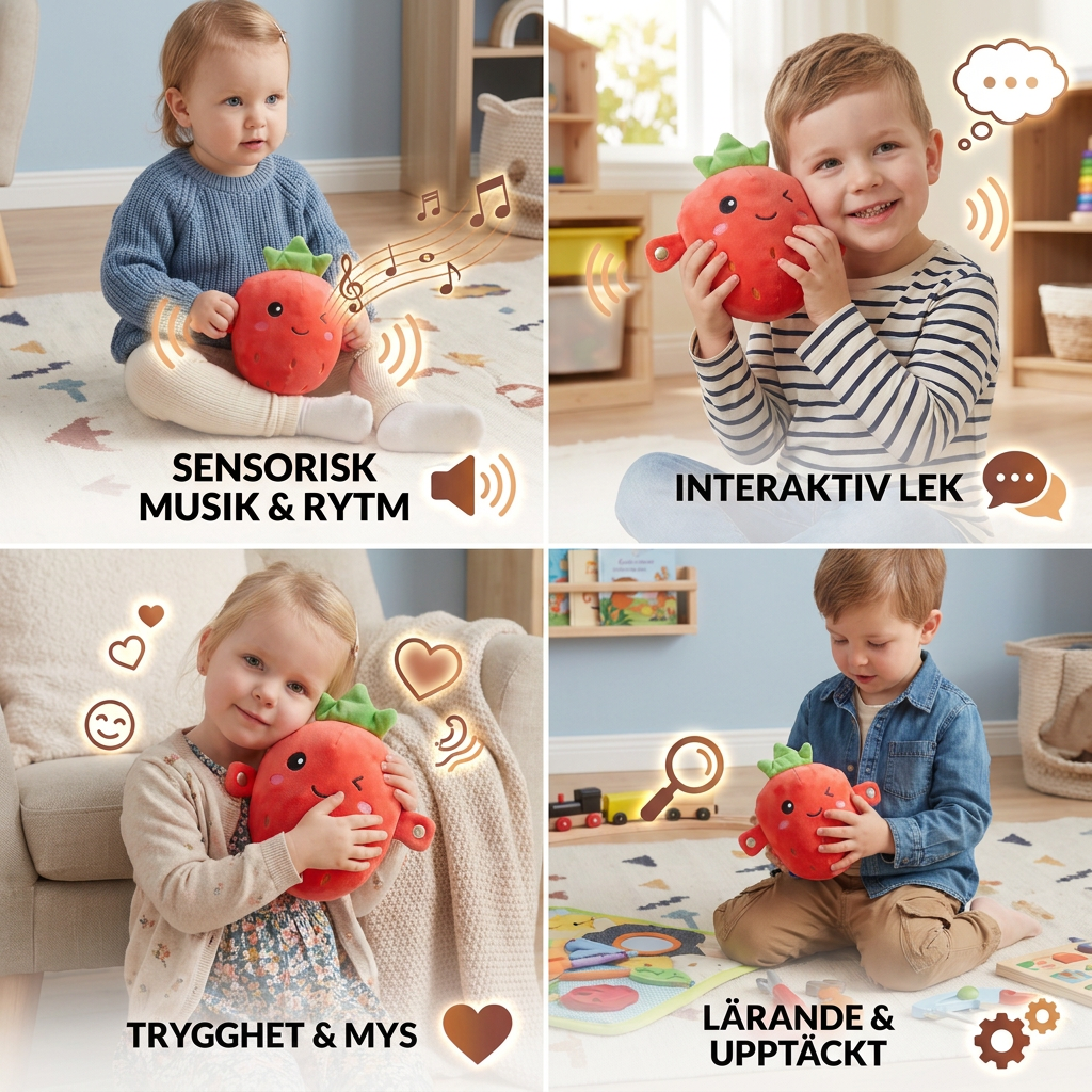 Interaktiv Frukt-Plushleksak för Barn – Sensorisk Musik- och Rytmleksak
