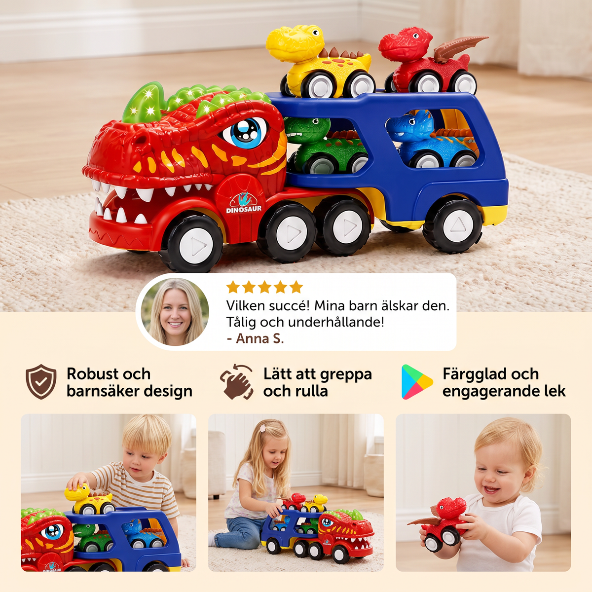 Leksaksset med Dinosaurietransport och Mini-Dinobilar