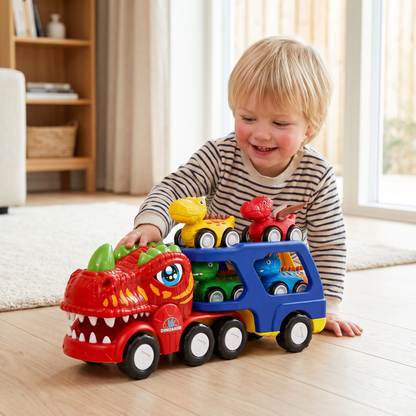 Leksaksset med Dinosaurietransport och Mini-Dinobilar