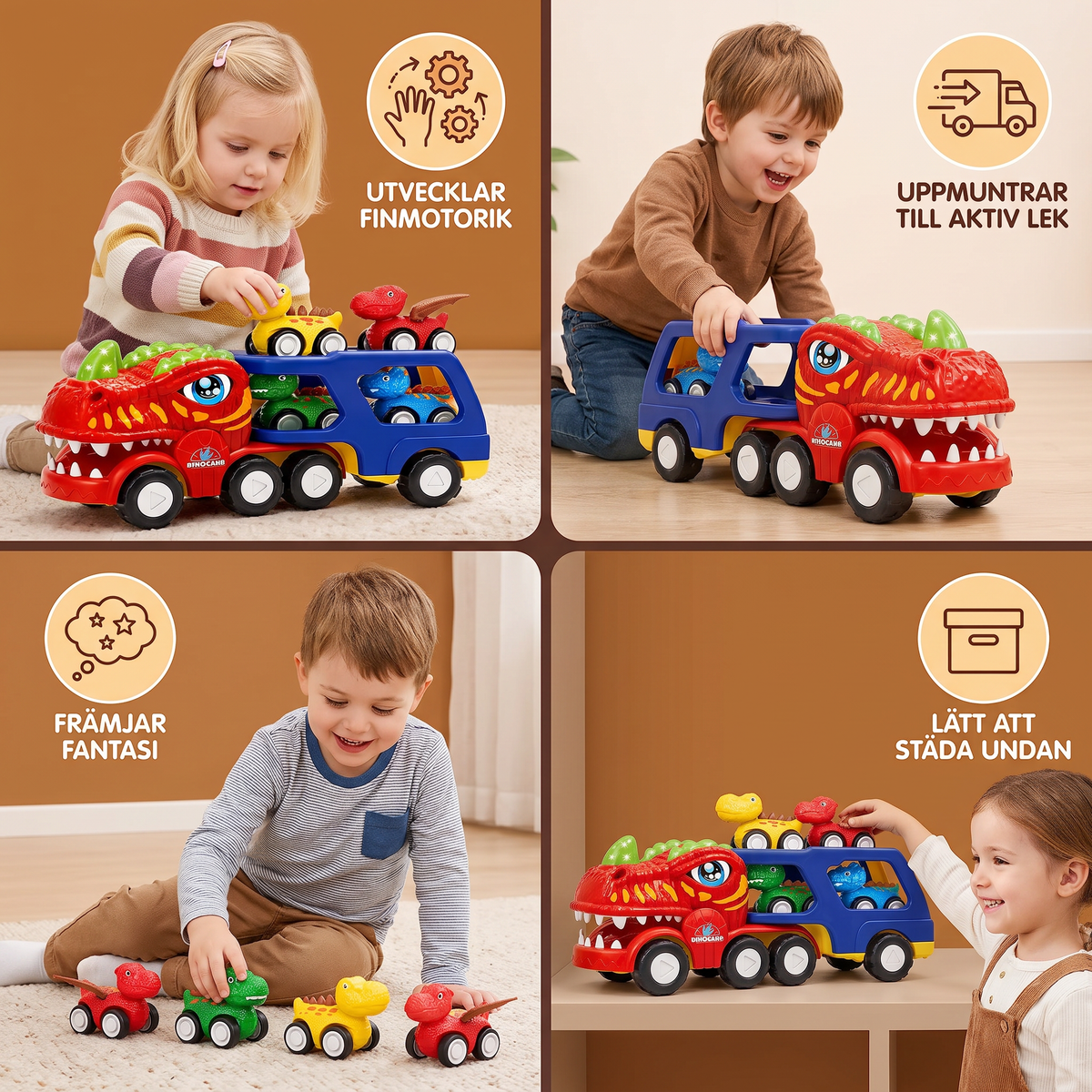 Leksaksset med Dinosaurietransport och Mini-Dinobilar