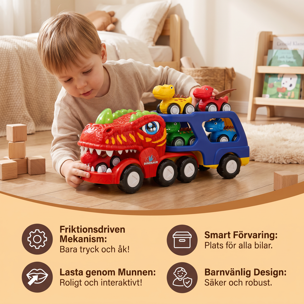 Leksaksset med Dinosaurietransport och Mini-Dinobilar
